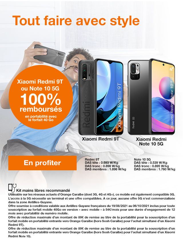 Tout faire avec Style, Xiaomi Redmi 9T ou Note 10 5G 100% remboursés en portabilités avec le forfait 40Go.