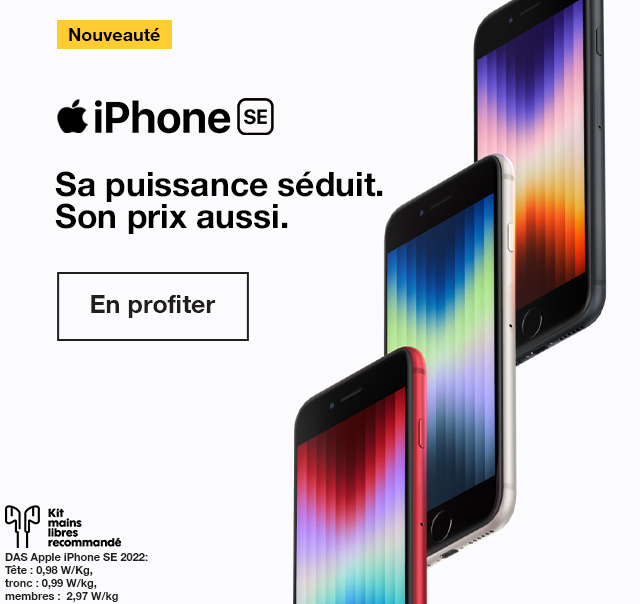 Nouveauté, découvrez l'iPhone SE. Sa puissance séduit. Son prix aussi.